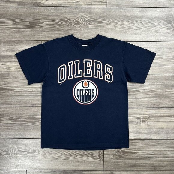 Vintage Y2K Edmonton Oilers NHL Arch Logo T Shirt - Picture 1 of 3